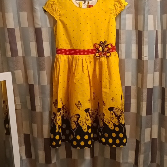 NWOT Shrawanti gold&black polkadot dress w butterflies & belt Sz 32 EU/23/14 US - Picture 5 of 15